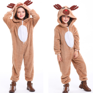 小鹿装儿童圣诞节演出服亲子动物服圣诞驯鹿麋鹿扮演珊瑚绒家居服
