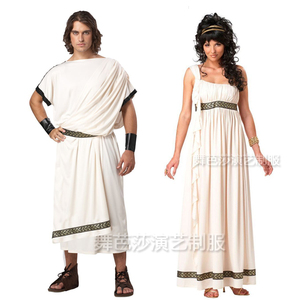 古罗马服装情侣服白色托加长袍男女款罗马传统服装希腊服装舞台服
