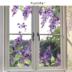 《花夏如海》法式水彩紫藤花窗户贴膜卧室落地窗装饰贴纸创意窗花