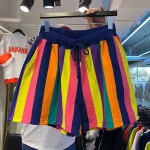 特大码300斤彩虹条纹短裤男女装夏季美式高街宽松休闲跑步运动裤2