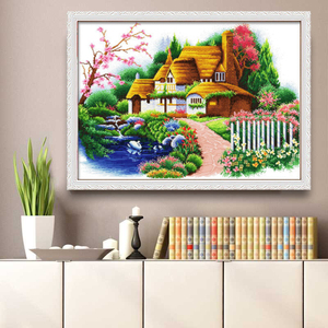 线绣十字绣乡村风景小镇自己绣2022新款花园小屋客厅小幅湖边房子