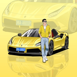 q版汽车手绘漫画真人照片转手绘情侣头像汽车漫画定制logo设计