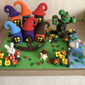 森林城堡万圣节超轻粘土黏土彩泥成品动物园故事场景手工作业