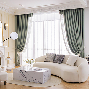 客厅窗帘简约现代大气2022年新款布纱一体清新抹茶绿北欧棉麻纯色