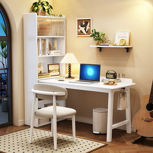 实木转角书桌带书柜学生学习桌家用卧室拐角电脑桌写字桌子工作台