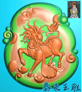 随型招财瑞兽麒麟挂件精雕图浮雕玉雕灰度图jdpbmp电脑雕刻图麒麟