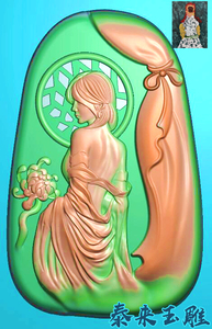 菊花侍女少女美女挂件精雕图浮雕玉雕灰度图jdpbmp电脑雕刻图