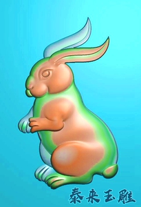 生肖兔子白兔玉兔挂件木雕精雕图浮雕玉雕灰度图jdpbmp电脑雕刻图