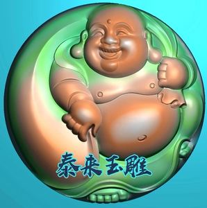 布袋佛 大肚佛弥勒笑佛 圆牌 精雕图 浮雕玉雕灰度图 电脑雕刻jdp