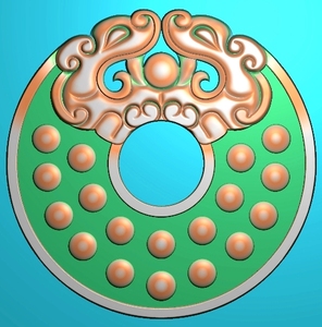 仿古双龙头 乳丁圆牌  兽头福寿 精雕图 浮雕玉雕 电脑雕刻 jdp