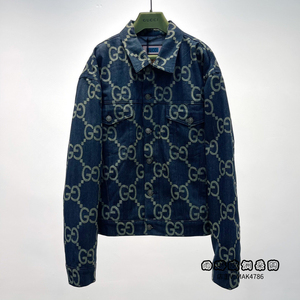 gucci/古驰 22ss早春款经典双g字母交织提花丹宁牛仔外套休闲百搭