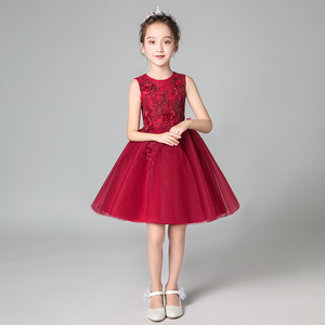 儿童礼服公主裙女童蓬蓬纱生日高端小花童主持人钢琴演出服红色夏