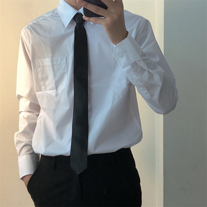 衬衫男长袖韩版宽松白衬衣领带学院风上衣休闲青少年潮流dk制服寸