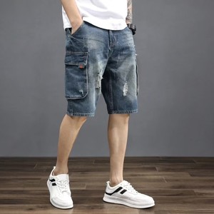 男士牛仔短裤夏季新款大口袋破洞休闲五分裤子宽松直筒薄款中裤潮