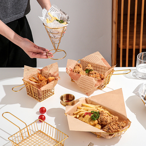 薯条篮小吃筐美式创意金色篮装炸鸡油炸食品鸡翅腿盘子碟容器餐厅