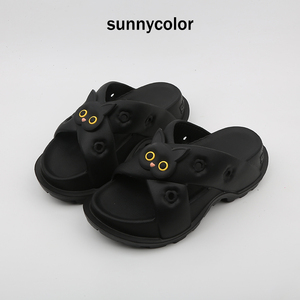 SUNNY COLOR黑白猫交叉拖鞋女款夏季厚底外穿时尚ins潮沙滩凉拖鞋