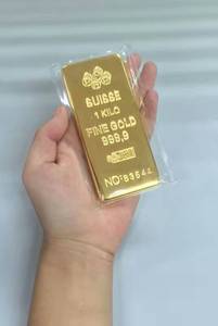 瑞士庞博金砖金条光面纯铜镀金金条1000克仿真投资金条工艺品假的