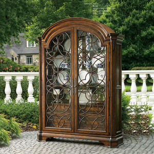 美式古典实木半圆弧形玻璃门酒柜大户型餐边柜别墅样板房定制家具