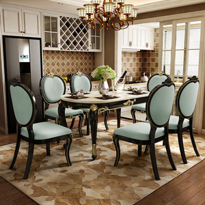 轻奢长方形美式实木餐桌现代简约大理石餐桌椅子组合家用欧式餐桌