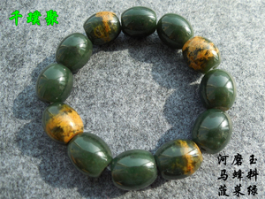 河磨玉手串桶珠析木绿1.6cm手链墨绿色佛珠带皮岫岩玉千璞聚142