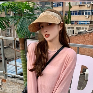 时尚庶阳帽韩版拉菲草草帽适合短发的太阳帽遮脸百搭空顶帽夏款