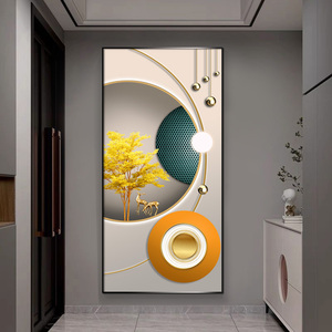 轻奢晶瓷画现代大气入户玄关装饰画客厅走道背景尽头挂画植物壁画