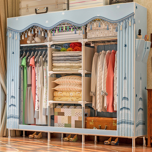 简易衣柜现代简约布衣柜钢管加粗加固出租房家用收纳衣服架经济型