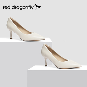 红蜻蜓白色高跟鞋女2024年夏季新款细跟女鞋羊皮法式气质通勤单鞋