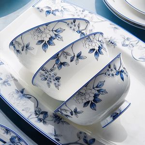 骨瓷餐具青花瓷碗吃饭碗单个家用碗碟创意碗盘组合中式餐具中国风