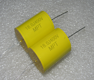 全新 mpt 铜脚 18.0j 400v 18uf 186j 轴向穿心分频薄膜电容