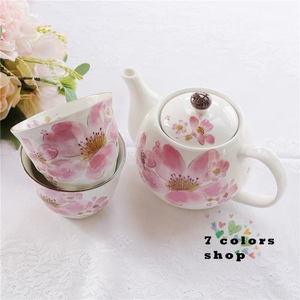 现货日本进口美浓烧和蓝陶瓷繁花茶壶茶杯茶具套装新婚新年礼物