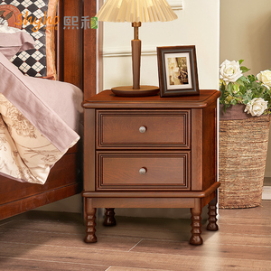 美式复古全实木床头柜简约边柜抽屉储物柜边几水性漆樱桃木家具