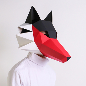 狼头套狐狸动物纸模全脸面具手工diy 成人儿童表演出活动派对道具