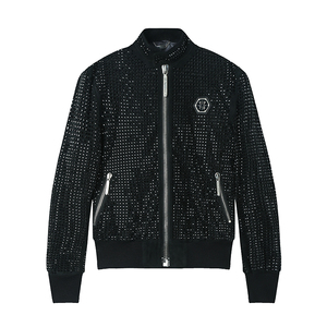 正品现货philipp plein pp折扣高价款镶钻个性羊皮男士皮衣外套