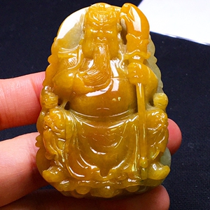 翡翠玉吊坠关公 缅甸天然玉石a货冰种黄翡高档证书收藏礼物0301