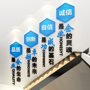 企业文化背景墙办公室楼梯墙面装饰公司前台会议室励志标语墙贴纸