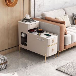 新款沙发边柜智能usb充电边几现代轻奢客厅扶手柜窄柜岩板角边柜