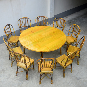 竹子餐桌竹家具农家乐简约田园竹制圆形饭桌圆桌餐厅饭店桌椅组合