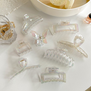 镭射反光透明抓夹鲨鱼夹大中小号艺术生发夹蝴蝶少女心盘发高级感