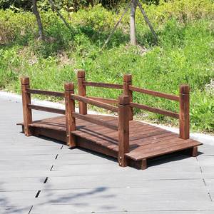 室内鱼池造景流水景观装饰小木桥庭院花园仿古防腐木拱桥实木栈道