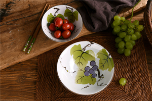 古伊烧日式餐具日本进口釉下彩陶瓷蔬果葡萄面碗大碗