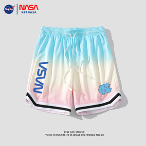 NFT NASA联名粉色渐变运动篮球裤夏季2023新款潮牌短裤冰丝五分裤