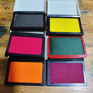 彩色印台方形紫红色粉色绿色橙色快干小号便携印泥紫色印油印泥盒