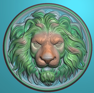 圆牌狮头精雕图机雕图玉雕图狮子挂件兽头兽面动物jdp文件灰度图