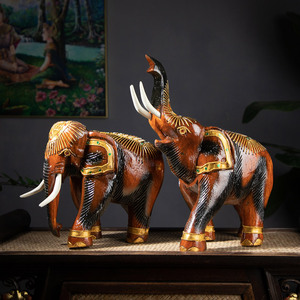 泰国整木雕刻大象摆件实木大象客厅桌面摆设玄关博古架电视柜装饰