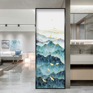 艺术玻璃现代屏风客厅隔断鞋柜进门玄关卧室北欧轻奢抽象山水画