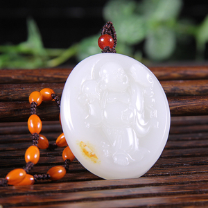 新疆和田玉挂件昆仑白玉籽料笑佛吊坠苏工女款玉石玉坠包邮