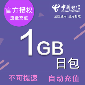 内蒙古电信1GB日包通用流量 24小时有效  不可提速