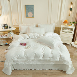 新款韩式全棉床盖三件套加厚绗缝防滑夹棉床上四件套床裙床罩床单