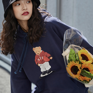 iu李知恩明星同款宝蓝色卫衣女宽松连帽韩版加绒加厚冬上衣ins潮